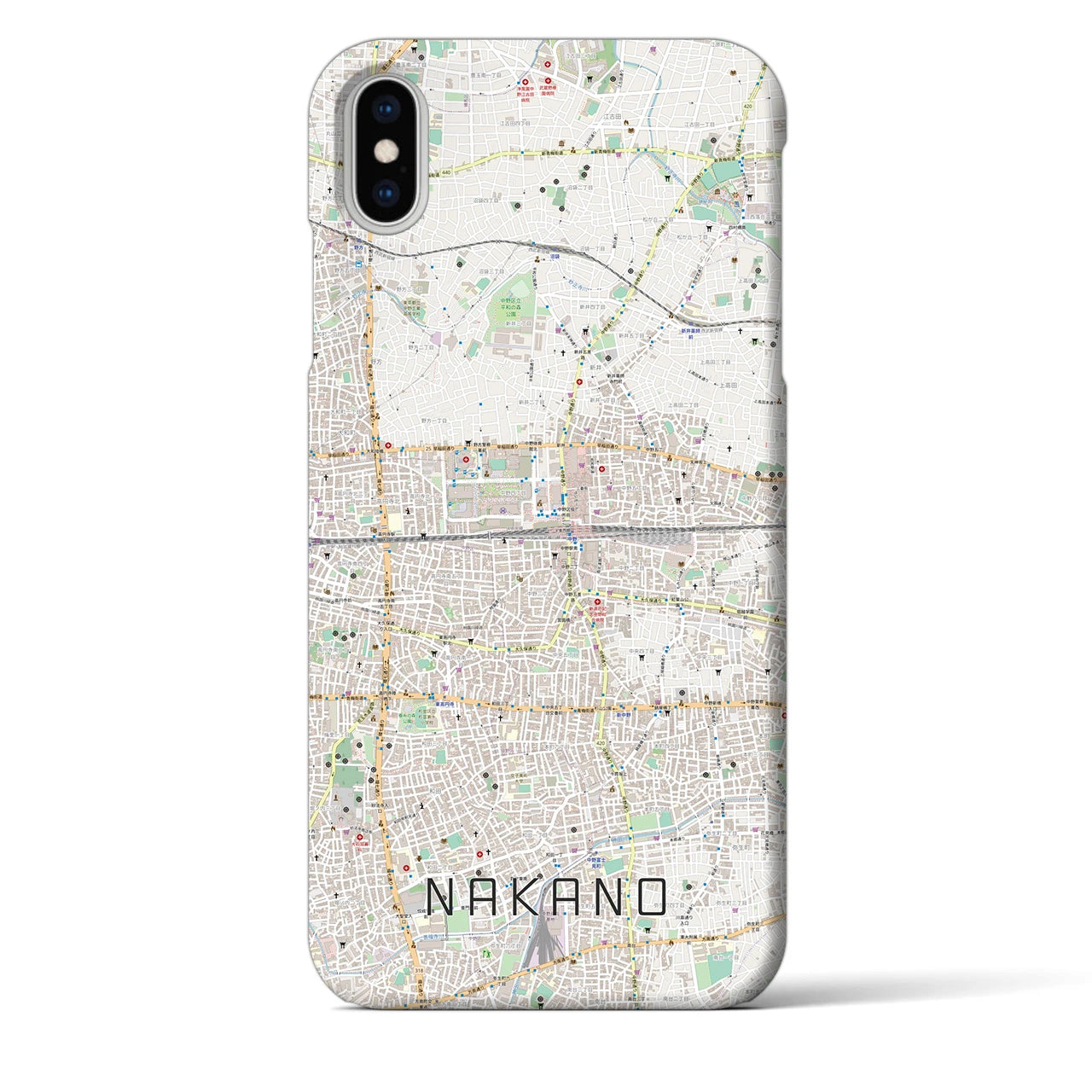 【中野2】地図柄iPhoneケース（バックカバータイプ・ナチュラル）iPhone XS Max 用