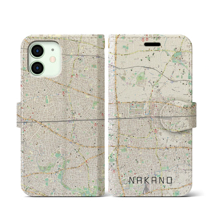 【中野2（東京都）】地図柄iPhoneケース（手帳タイプ）ナチュラル・iPhone 12 mini 用