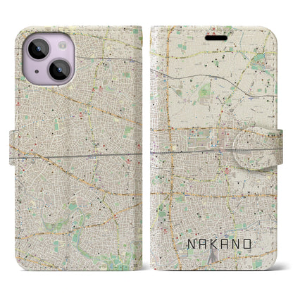 【中野2（東京都）】地図柄iPhoneケース（手帳タイプ）ナチュラル・iPhone 14 用