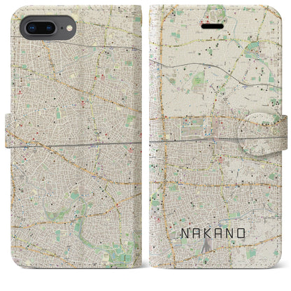 【中野2（東京都）】地図柄iPhoneケース（手帳タイプ）ナチュラル・iPhone 8Plus /7Plus / 6sPlus / 6Plus 用