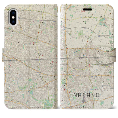 【中野2（東京都）】地図柄iPhoneケース（手帳タイプ）ナチュラル・iPhone XS Max 用