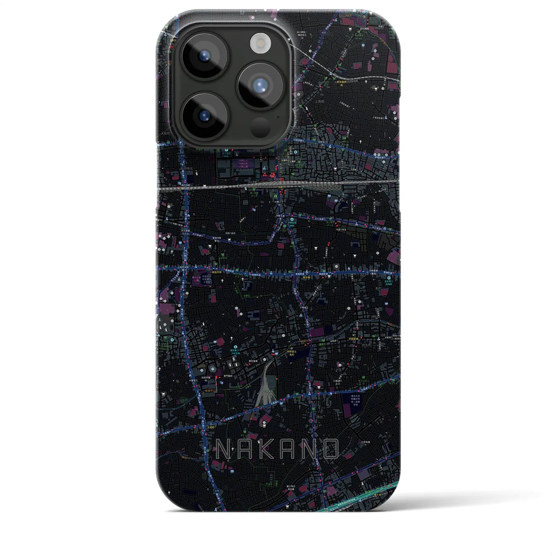 【中野】地図柄iPhoneケース（バックカバータイプ・ブラック）iPhone 15 Pro Max 用