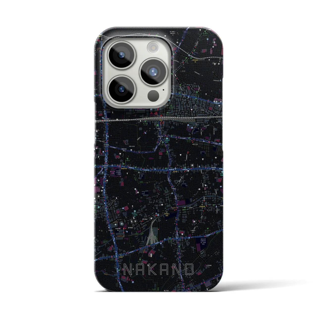 【中野】地図柄iPhoneケース（バックカバータイプ・ブラック）iPhone 15 Pro 用