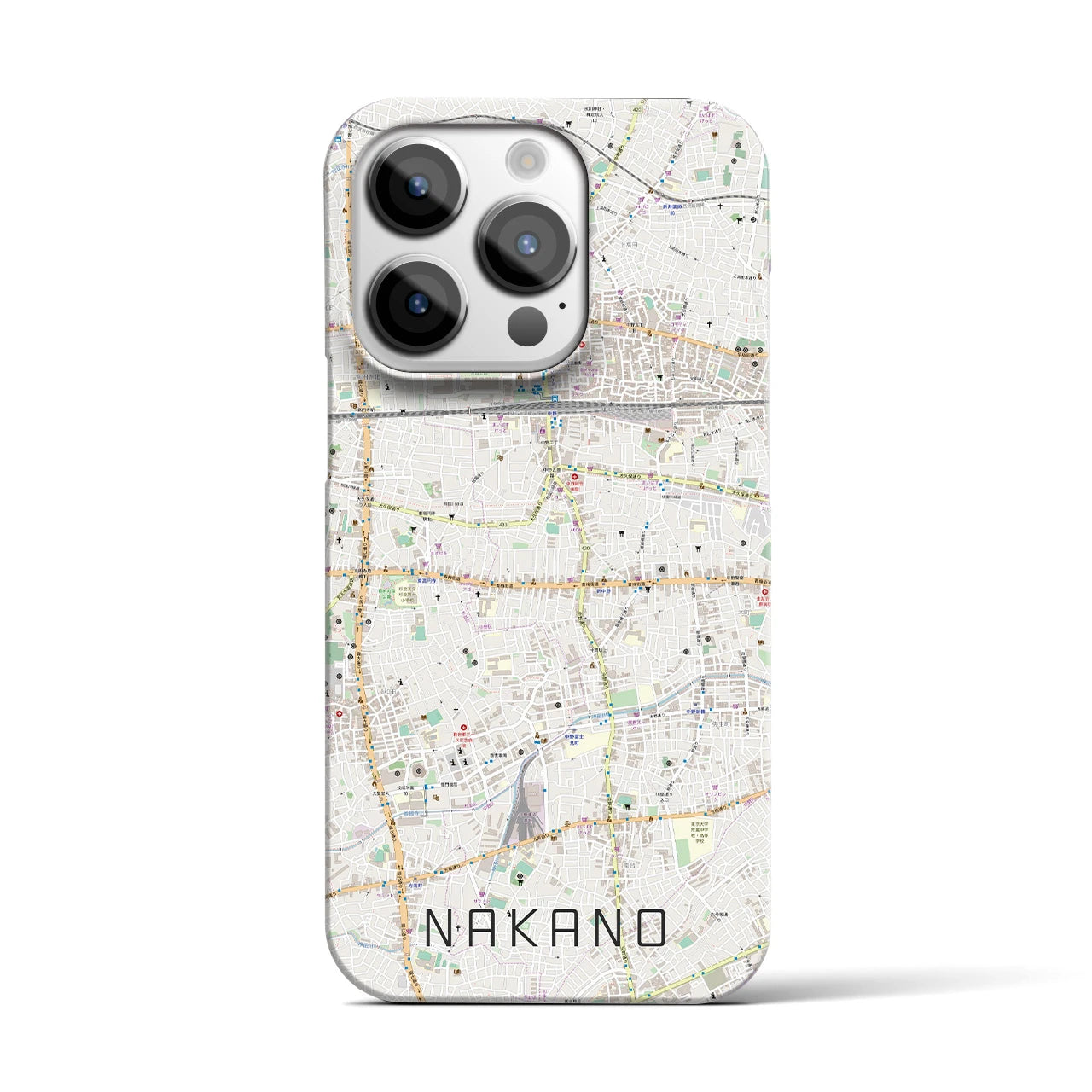 【中野】地図柄iPhoneケース（バックカバータイプ・ナチュラル）iPhone 14 Pro 用