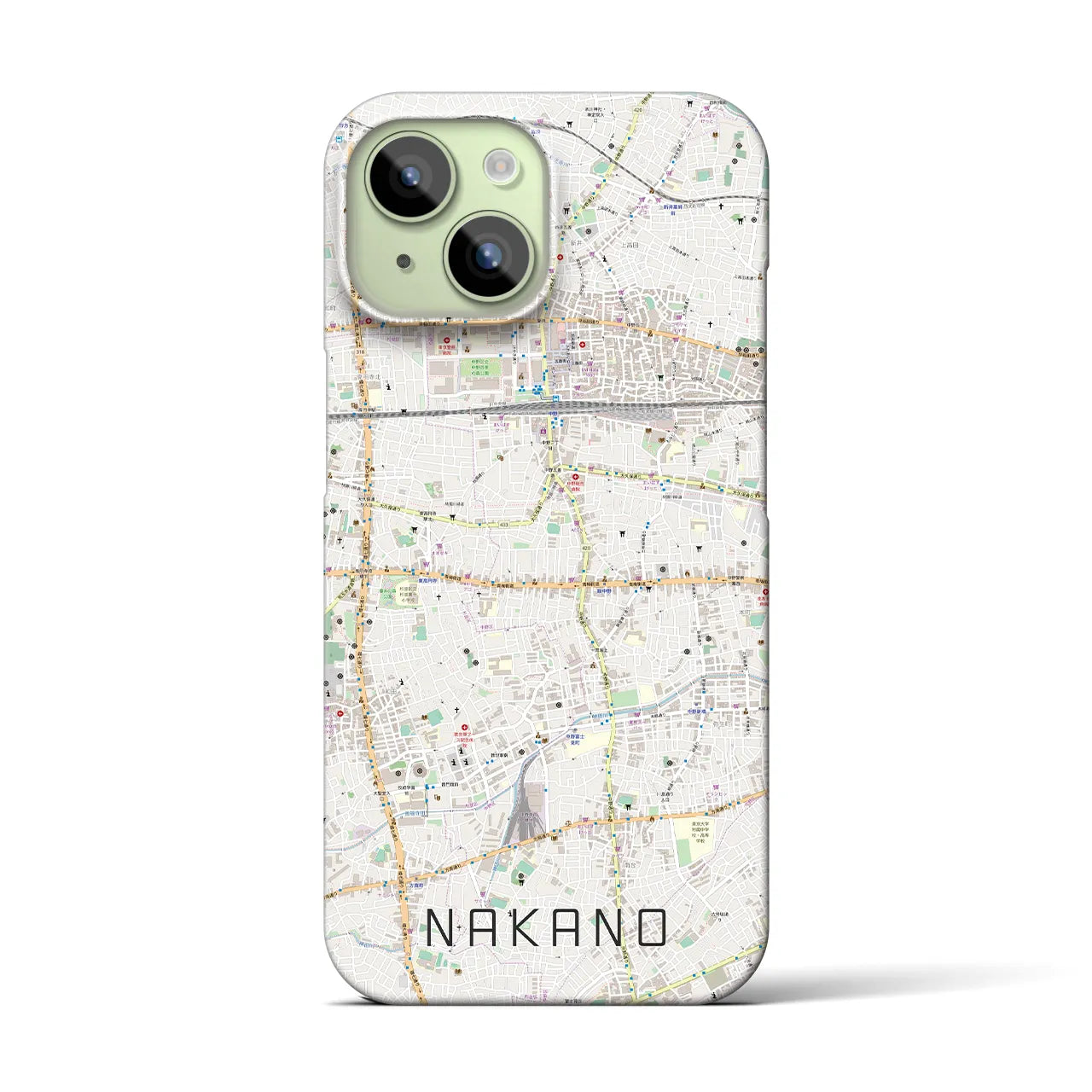 【中野】地図柄iPhoneケース（バックカバータイプ・ナチュラル）iPhone 15 用