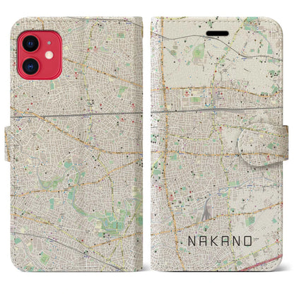 【中野（東京都）】地図柄iPhoneケース（手帳タイプ）ナチュラル・iPhone 11 用
