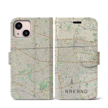 【中野（東京都）】地図柄iPhoneケース（手帳タイプ）ナチュラル・iPhone 13 mini 用