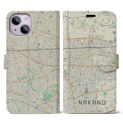【中野（東京都）】地図柄iPhoneケース（手帳タイプ）ナチュラル・iPhone 14 用