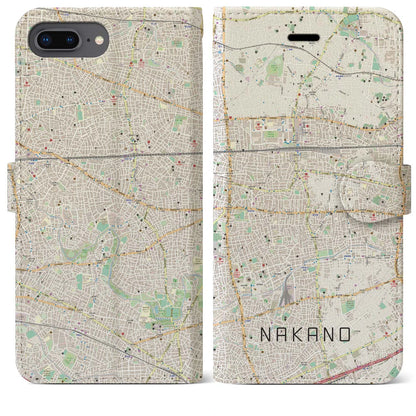 【中野（東京都）】地図柄iPhoneケース（手帳タイプ）ナチュラル・iPhone 8Plus /7Plus / 6sPlus / 6Plus 用
