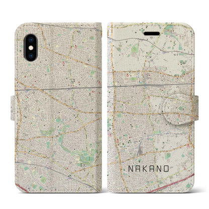 【中野（東京都）】地図柄iPhoneケース（手帳タイプ）ナチュラル・iPhone XS / X 用