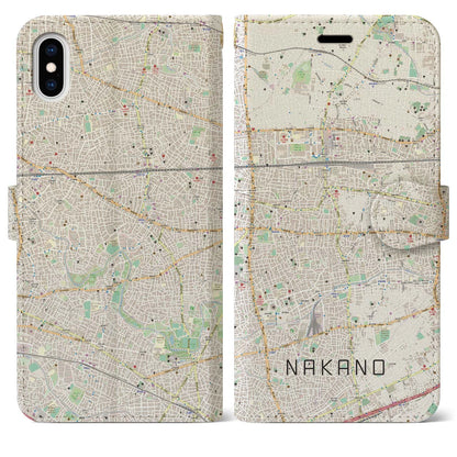 【中野（東京都）】地図柄iPhoneケース（手帳タイプ）ナチュラル・iPhone XS Max 用