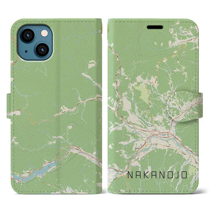 【中之条（群馬県）】地図柄iPhoneケース（手帳タイプ）ナチュラル・iPhone 13 用