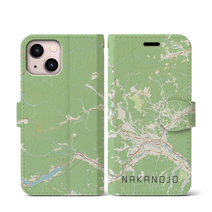 【中之条（群馬県）】地図柄iPhoneケース（手帳タイプ）ナチュラル・iPhone 13 mini 用
