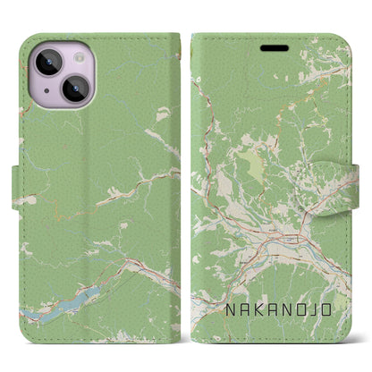 【中之条（群馬県）】地図柄iPhoneケース（手帳タイプ）ナチュラル・iPhone 14 用