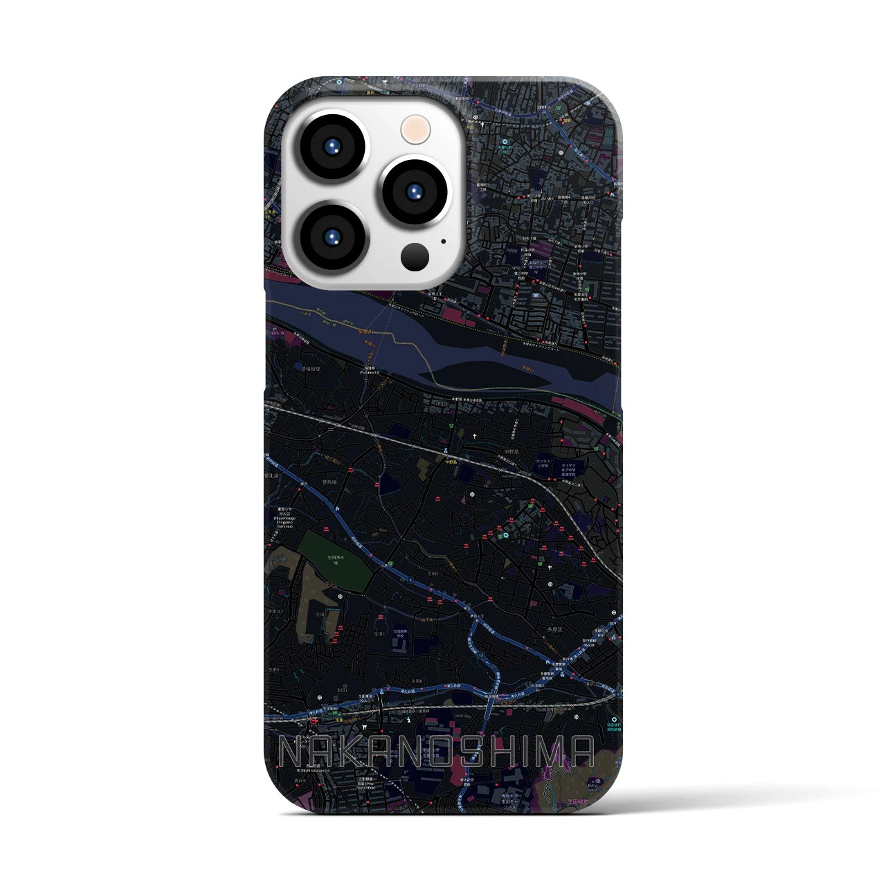 【中野島】地図柄iPhoneケース（バックカバータイプ・ブラック）iPhone 13 Pro 用