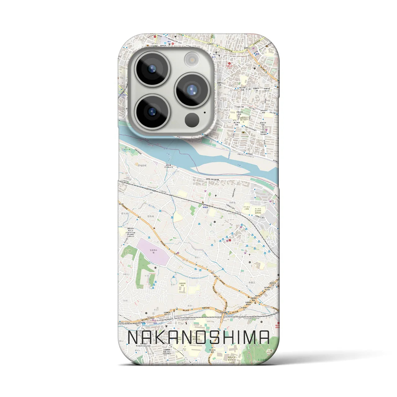 【中野島】地図柄iPhoneケース（バックカバータイプ・ナチュラル）iPhone 15 Pro 用