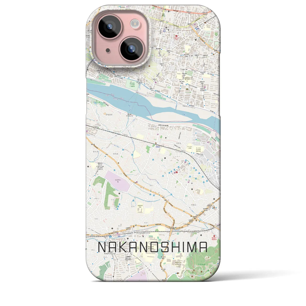 【中野島】地図柄iPhoneケース（バックカバータイプ・ナチュラル）iPhone 15 Plus 用