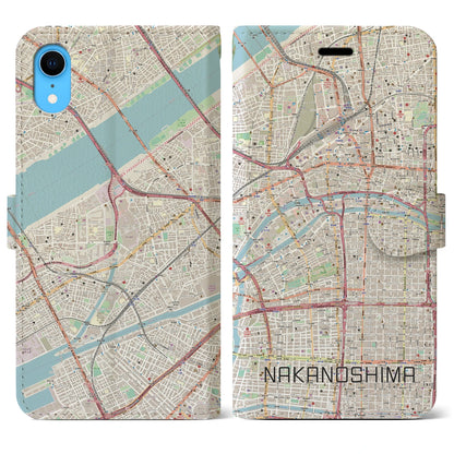【中之島（大阪府）】地図柄iPhoneケース（手帳タイプ）ナチュラル・iPhone XR 用