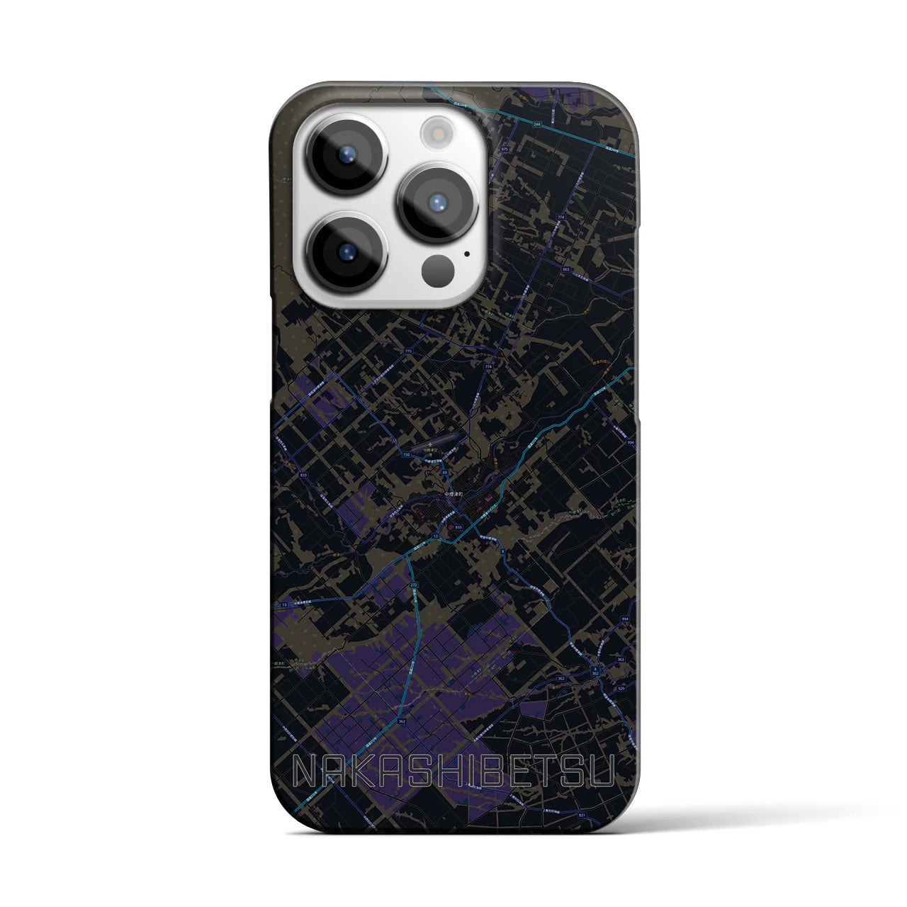 【中標津】地図柄iPhoneケース（バックカバータイプ・ブラック）iPhone 14 Pro 用