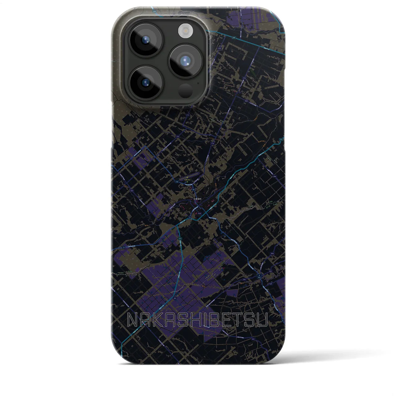 【中標津】地図柄iPhoneケース（バックカバータイプ・ブラック）iPhone 15 Pro Max 用