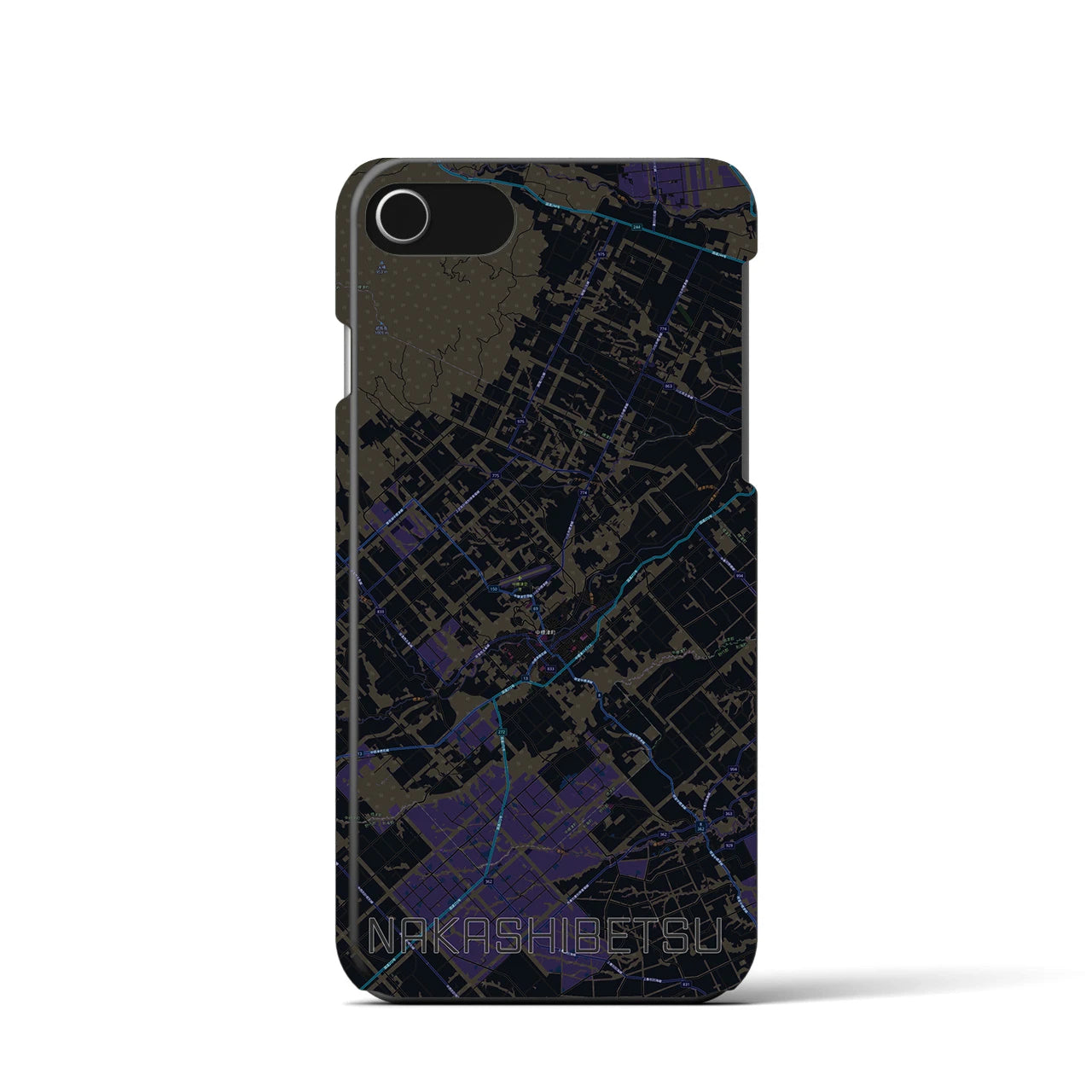 【中標津】地図柄iPhoneケース（バックカバータイプ・ブラック）iPhone SE（第3 / 第2世代） / 8 / 7 / 6s / 6 用