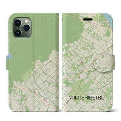【中標津（北海道）】地図柄iPhoneケース（手帳タイプ）ナチュラル・iPhone 11 Pro 用