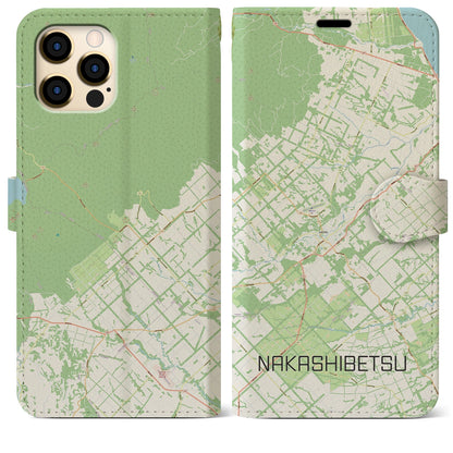 【中標津（北海道）】地図柄iPhoneケース（手帳タイプ）ナチュラル・iPhone 12 Pro Max 用