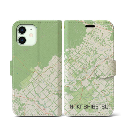 【中標津（北海道）】地図柄iPhoneケース（手帳タイプ）ナチュラル・iPhone 12 mini 用
