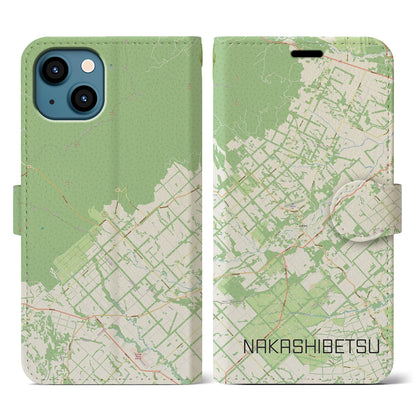 【中標津（北海道）】地図柄iPhoneケース（手帳タイプ）ナチュラル・iPhone 13 用