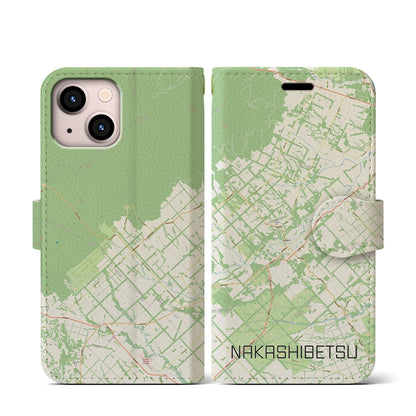 【中標津（北海道）】地図柄iPhoneケース（手帳タイプ）ナチュラル・iPhone 13 mini 用