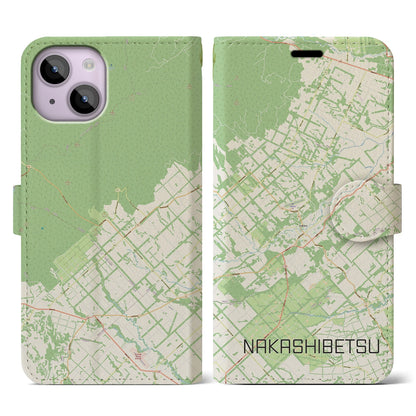 【中標津（北海道）】地図柄iPhoneケース（手帳タイプ）ナチュラル・iPhone 14 用