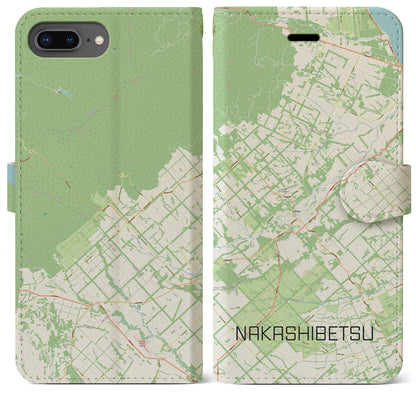 【中標津（北海道）】地図柄iPhoneケース（手帳タイプ）ナチュラル・iPhone 8Plus /7Plus / 6sPlus / 6Plus 用