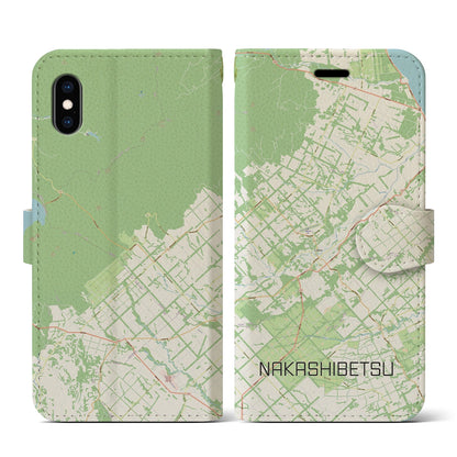 【中標津（北海道）】地図柄iPhoneケース（手帳タイプ）ナチュラル・iPhone XS / X 用
