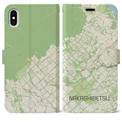 【中標津（北海道）】地図柄iPhoneケース（手帳タイプ）ナチュラル・iPhone XS Max 用