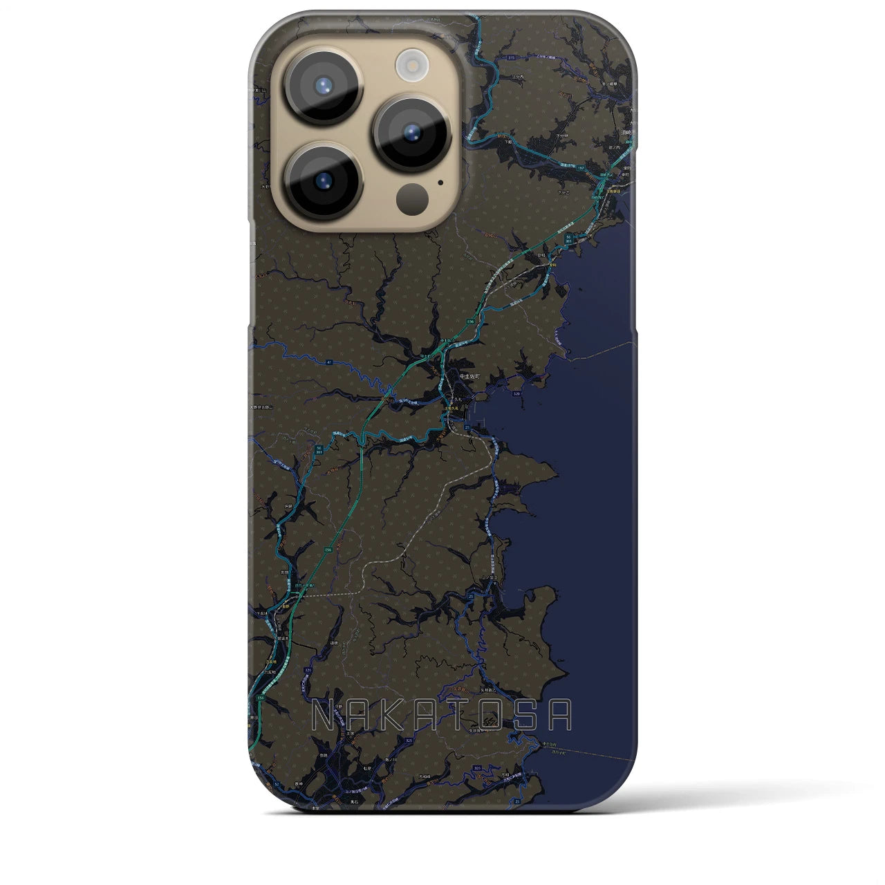 【中土佐】地図柄iPhoneケース（バックカバータイプ・ブラック）iPhone 14 Pro Max 用