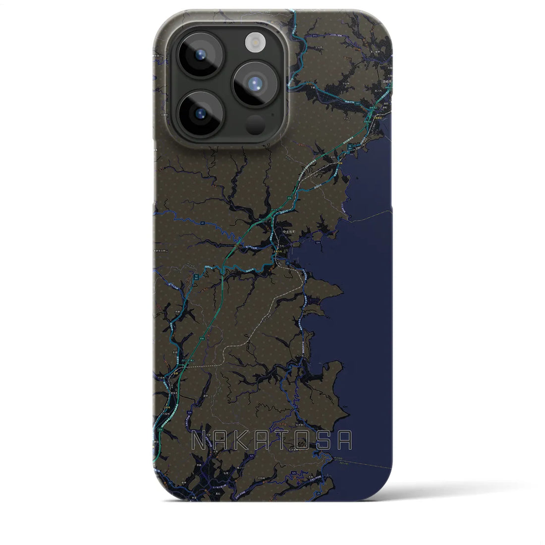 【中土佐】地図柄iPhoneケース（バックカバータイプ・ブラック）iPhone 15 Pro Max 用