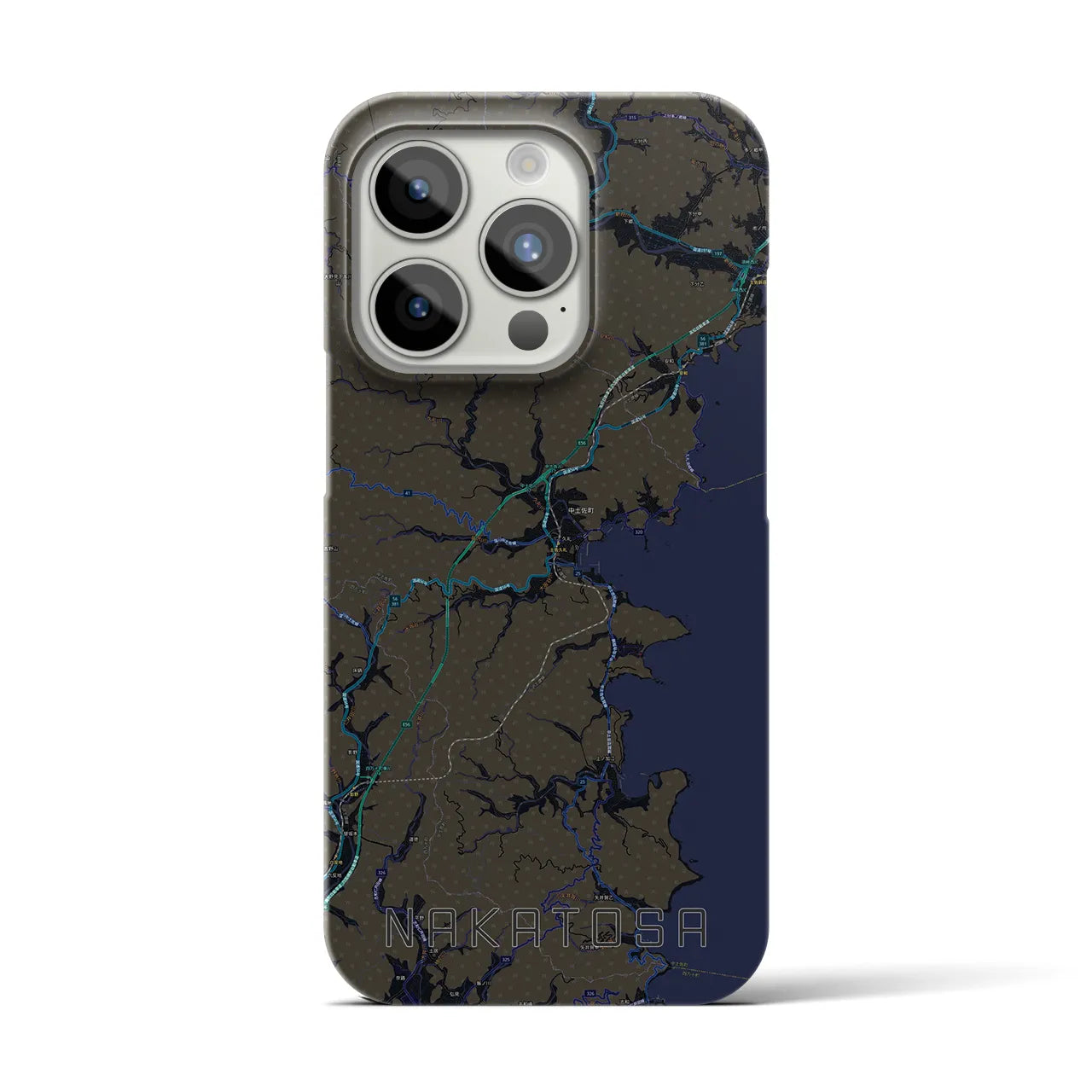 【中土佐】地図柄iPhoneケース（バックカバータイプ・ブラック）iPhone 15 Pro 用