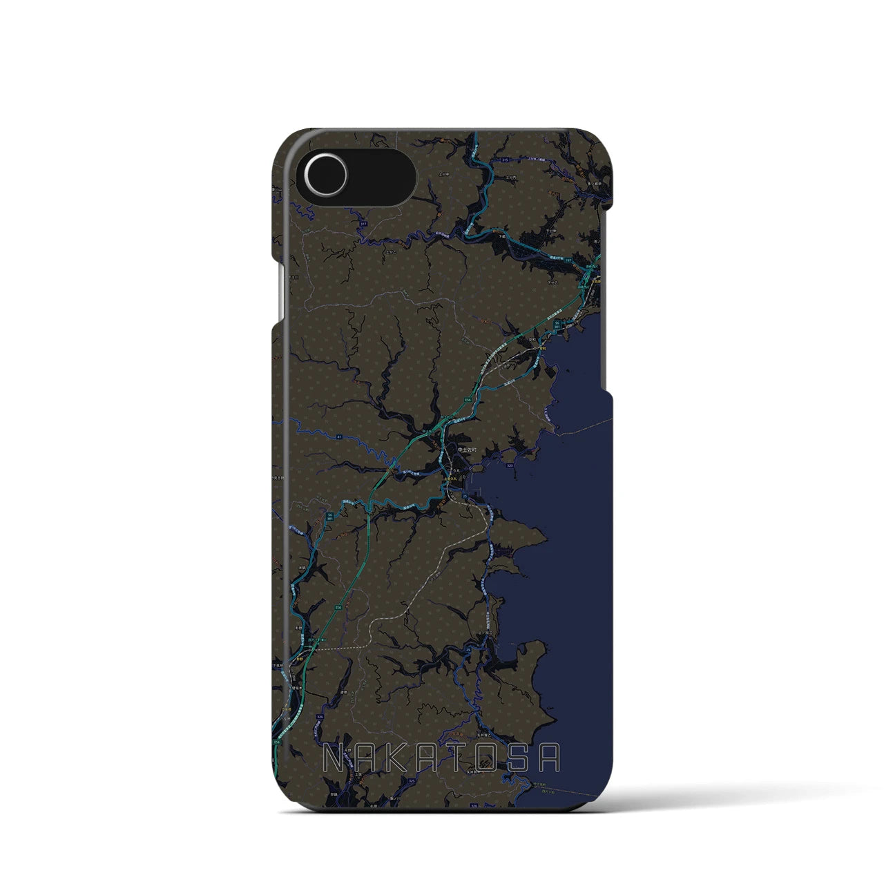 【中土佐】地図柄iPhoneケース（バックカバータイプ・ブラック）iPhone SE（第3 / 第2世代） / 8 / 7 / 6s / 6 用