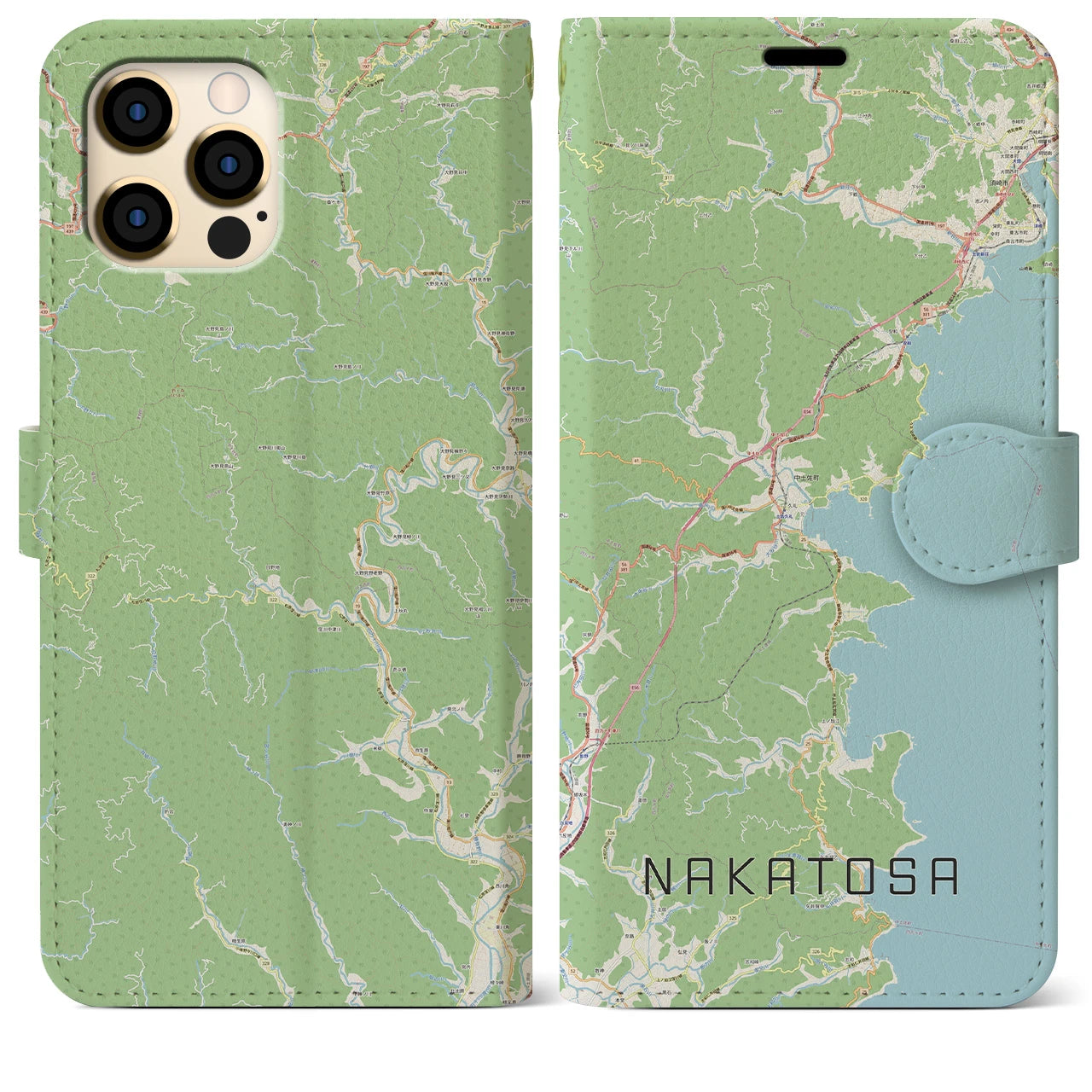 【中土佐】地図柄iPhoneケース（手帳両面タイプ・ナチュラル）iPhone 12 Pro Max 用