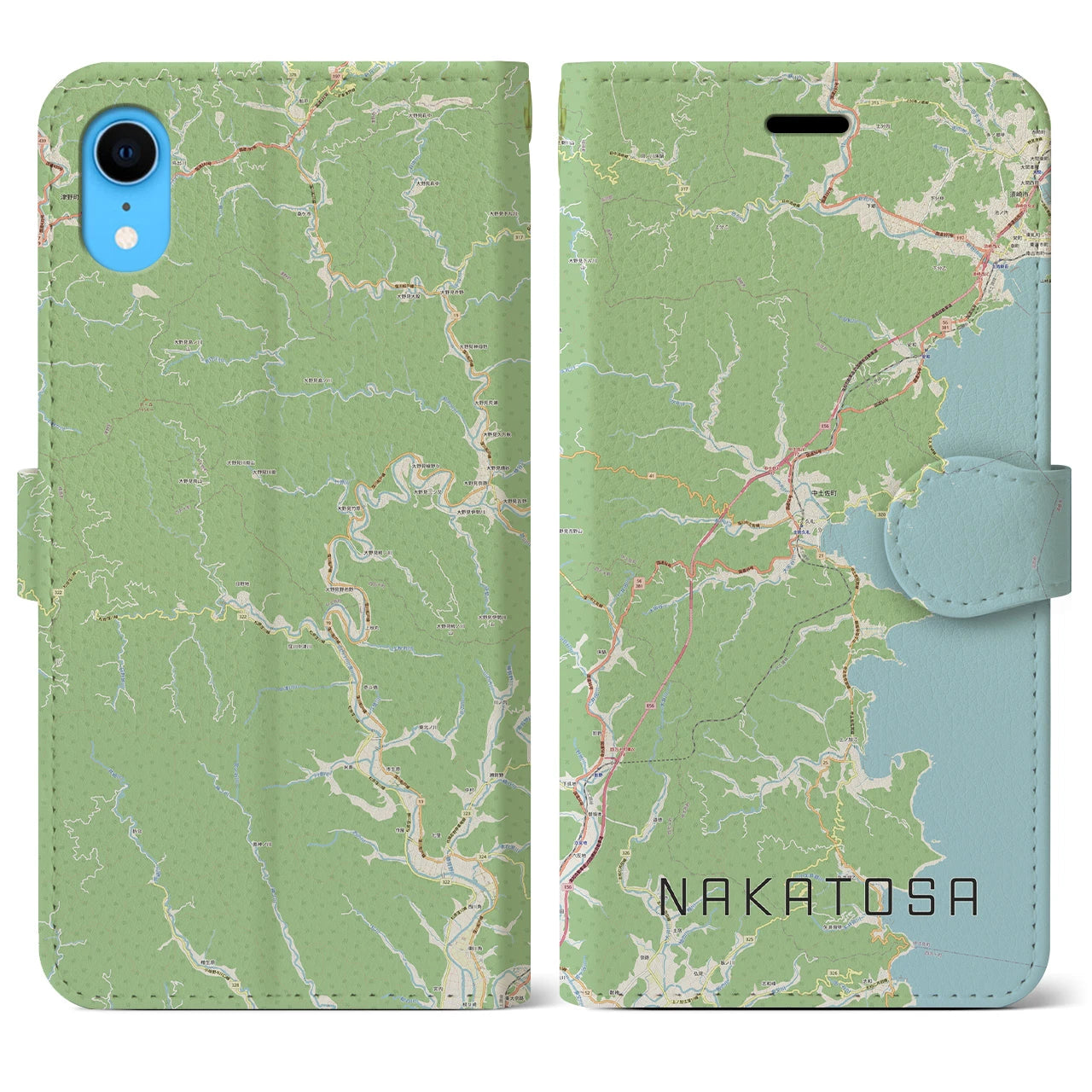 【中土佐】地図柄iPhoneケース（手帳両面タイプ・ナチュラル）iPhone XR 用