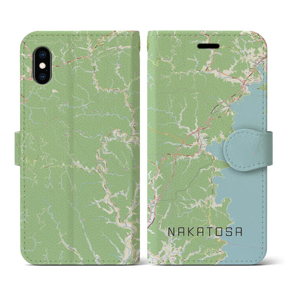 【中土佐（高知県）】地図柄iPhoneケース（手帳タイプ）ナチュラル・iPhone XS / X 用