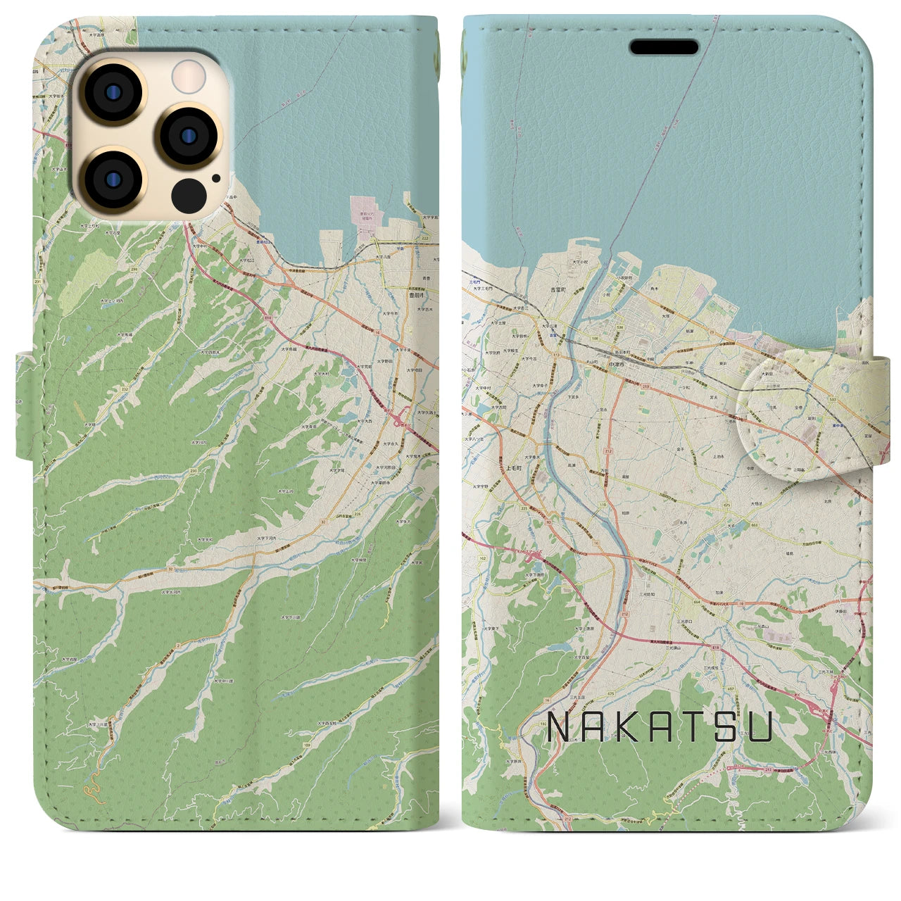 【中津】地図柄iPhoneケース（手帳両面タイプ・ナチュラル）iPhone 12 Pro Max 用