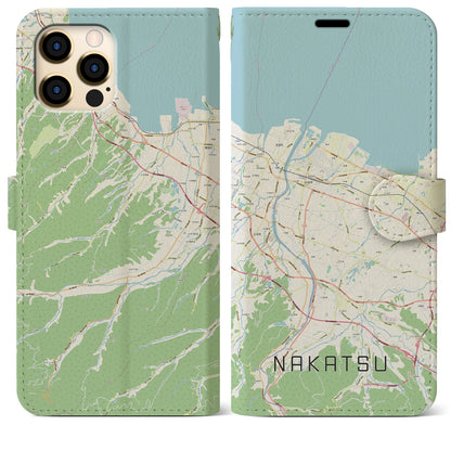【中津（大分県）】地図柄iPhoneケース（手帳タイプ）ナチュラル・iPhone 12 Pro Max 用