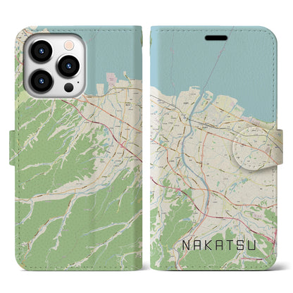 【中津（大分県）】地図柄iPhoneケース（手帳タイプ）ナチュラル・iPhone 13 Pro 用