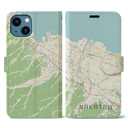 【中津（大分県）】地図柄iPhoneケース（手帳タイプ）ナチュラル・iPhone 13 用