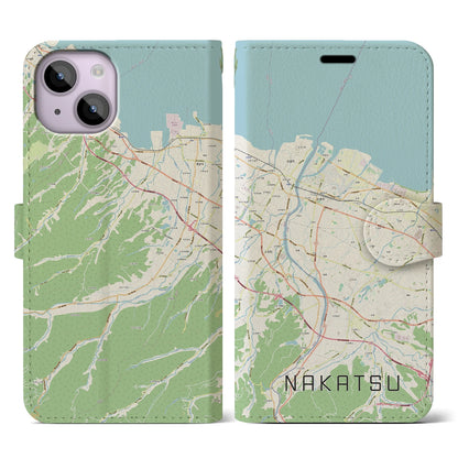 【中津（大分県）】地図柄iPhoneケース（手帳タイプ）ナチュラル・iPhone 14 用