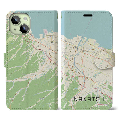 【中津（大分県）】地図柄iPhoneケース（手帳タイプ）ナチュラル・iPhone 15 用