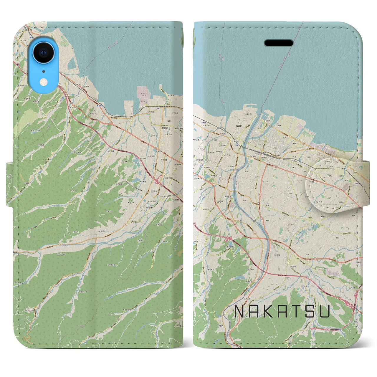 【中津】地図柄iPhoneケース（手帳両面タイプ・ナチュラル）iPhone XR 用