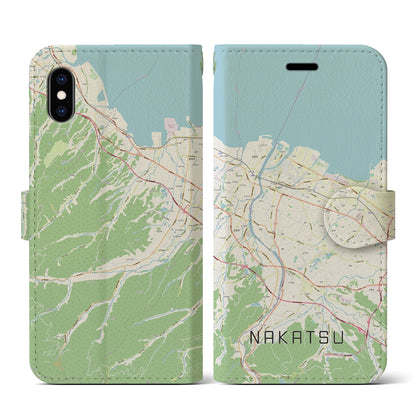 【中津（大分県）】地図柄iPhoneケース（手帳タイプ）ナチュラル・iPhone XS / X 用