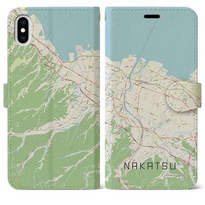 【中津（大分県）】地図柄iPhoneケース（手帳タイプ）ナチュラル・iPhone XS Max 用